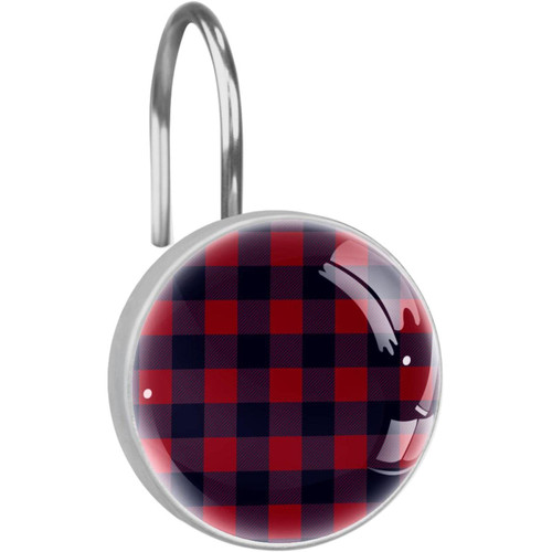 Shower Curtain Hooks, Rust Proof Decorative Shower Curtain Hooks Hangers for Bathroom Curtains, Clothing, Lattice Plaid Grid Check Classic Red Black Vintage