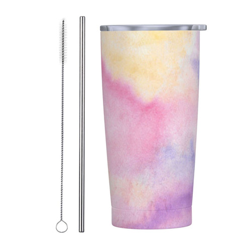 Rainbow Printed 20 Oz Stainless Steel Tumbler Mug With Lids And Straws Vacuum Insulated Travel Mug Coffee Cups For Cold Hot Drinks