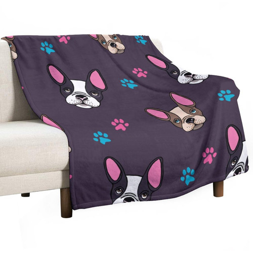 Lurnise Blankets Bulldog and Paws Pattern Flannel Blanket Cozy Bedding Throw Blankets for Sofa Couch Chair Office 30"x40"