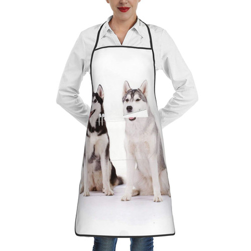 Husky Dogs Apron, Cooking Kitchen Aprons Waterproof Bib Kitchen Apron With 2 Pockets Long Ties Husky Dogs Apron, Cooking Kitchen Aprons Waterproof Bib Kitchen Apron With 2 Pockets Long Ties