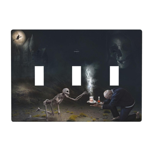 Halloween Night House Witch Skeleton Triple Toggle Decorator Light Switch Receptacle Outlet Wall Plate Covers Electric Receptacle Plug Covers