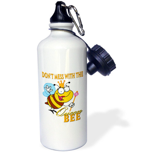 3dRose "Dont Mess With The Queen Bee" Sports Water Bottle, 21 oz, White
