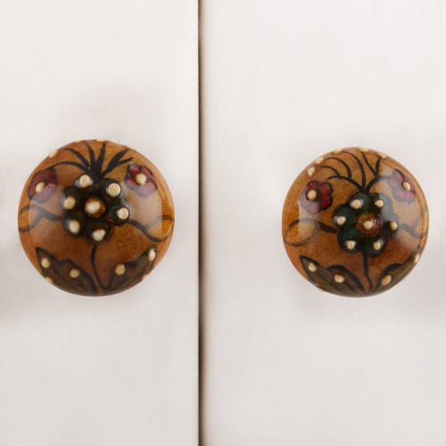 Indian Shelf 4 Pieces Modern Drawer Knobs | Floral Nursery Dresser Knobs | Cabinet Pulls and Knobs Mustard | Cabinet and Drawer Pulls Ceramic | Dresses Knobs | Kitchen Cabinet Door Knobs