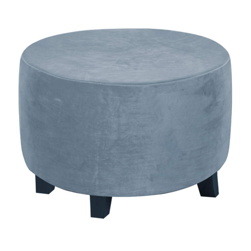 Round Ottoman Slipcover Ottoman Covers Slipcover Footstool Protector Covers Storage Stool Ottoman Covers Stretch with Elastic Bottom, Feature Real Velvet Plush Fabric (Medium, Stone Blue)