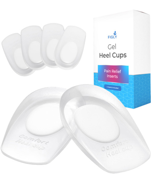 Figly Heel Cushions for Heel Pain Relief (4 Pack) - Heel Spur Relief Products Heel Pads Heel Inserts Women Gel Heel Cups Heel Pain Men Heel Cups Plantar Fasciitis, Heel Supports Heel Pain Shoe