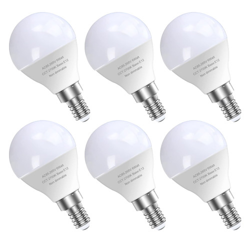 6 Pack E12 LED Candelabra Light Bulbs, 60 Watt Equivalent, Warm White 2700K, 120V Chandelier Llight Bulb, A15 / G45 Shape Ceiling Fan Light Bulbs, Bright Small Bulb Non-Dimmable