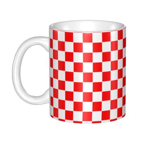 allgobee 11 Oz Classic-Red-White-Checkered Coffee Mugs,White Ceramic Mugs,Tea Cup Novelty Holiday Christmas Gift