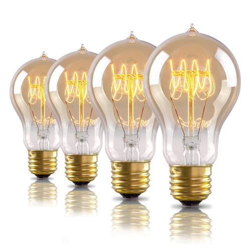 4-Pack Edison Light Bulb 60W, A19 Vintage Incandescent Light Bulbs, Dimmable, E26, 2100K Warm White, 240 Lumens, Amber Glass