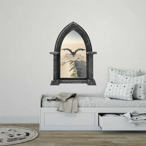 Castle Scape BLACK DRAGON Castle Window Wall Sticker Decal Peel And Stick Mural Medieval Fantasy Fairytale Kids Room Decor Game Wall Mural wall art Removable Vinyl decals For Playroom,28'' ae423 Castle Scape BLACK DRAGON Castle Window Wall Sticker Decal Peel And Stick Mural Medieval Fantasy Fairytale Kids Room Decor Game Wall Mural wall art Removable Vinyl decals For Playroom,28'' ae423