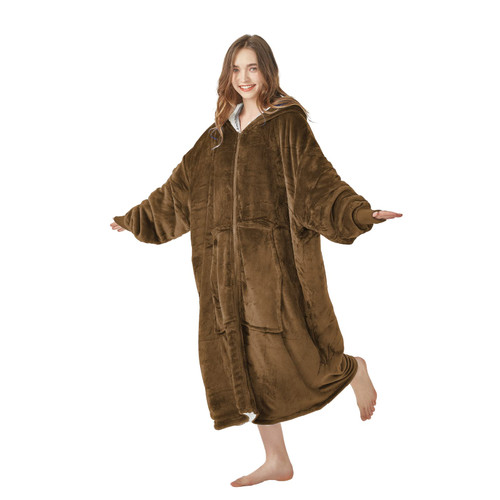 JOYWOO Oversized Wearable Blanket Hoodie, Hoodie Sweatshirt Blanket for Adults Women Men, Gift, Cozy and Fuzzy Sherpa Hoodie Blanket with Zipper and Giant Pocket Brown JOYWOO Oversized Wearable Blanket Hoodie, Hoodie Sweatshirt Blanket for Adults Women Men, Gift, Cozy and Fuzzy Sherpa Hoodie Blanket with Zipper and Giant Pocket Brown