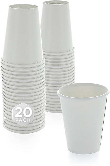 SparkSettings Disposable Paper Cups, 9 oz. White Paper Coffee Cups, Strong and Sturdy Coffee Disposable Cups for Party, Wedding, Thanksgiving Day, Christmas, Halloween Hot Cups, Pack of 20