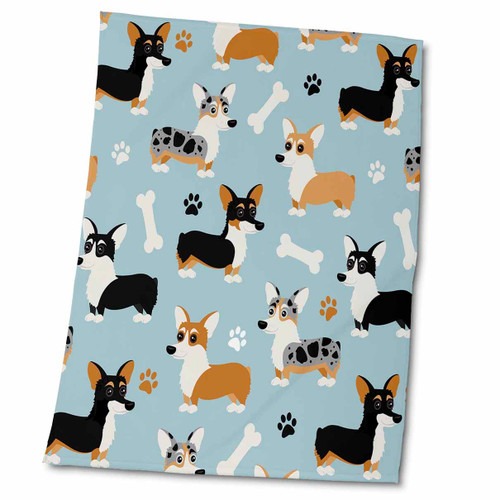 3dRose - Janna Salak Designs Dogs - Cute Corgi Dog Pattern Blue - Towels (twl-274316-2) 3dRose - Janna Salak Designs Dogs - Cute Corgi Dog Pattern Blue - Towels (twl-274316-2)