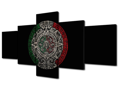 TUMOVO Aztec Sun Stone Canvas Wall Art for Living Room Black and Red Modern Abstract Painting Mayan Picture for Bedroom 5 Panels Mexico Office Home Wall Decorations Frame Wall Decor, 50" Wx24 H