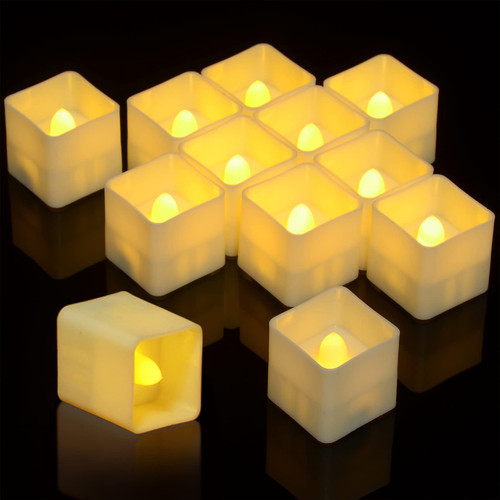 PChero Flameless LED Tea Lights with Timer, 12pcs Battery Operated Flickering Mini Square Tealight Candles Bulk Set for Wedding Party Table Centerpieces Special Night Indoor Outdoor Decor PChero Flameless LED Tea Lights with Timer, 12pcs Battery Operated Flickering Mini Square Tealight Candles Bulk Set for Wedding Party Table Centerpieces Special Night Indoor Outdoor Decor