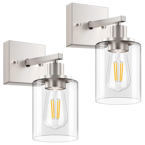Licperron Wall Sconces Set of Two, Brushed Nickel Modern Wall Sconces Lighting with Clear Glass Shade, Industiral Bathroom Vanity Light Fixtures, Farmhouse Wall Lamp for Bedroom Mirror Living Room Licperron Wall Sconces Set of Two, Brushed Nickel Modern Wall Sconces Lighting with Clear Glass Shade, Industiral Bathroom Vanity Light Fixtures, Farmhouse Wall Lamp for Bedroom Mirror Living Room