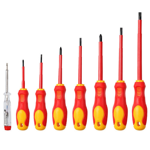 Sunplux 1000V Insulated Electrician Screwdrivers Set with Magnetic Tips, Slotted & Phillips Bits Non-Slip Grip, Test Pen, 8pcs VDE Electrician Tools