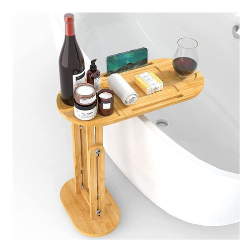 Bamboo Bathtub Tray Table, Freestanding Bath Caddy Tray Adjustable Height for Tub Against Wall, Bathtub Side Table Tub Shelf for Luxury Bath Home Spa Bathtub Accessories and Gift Choice
