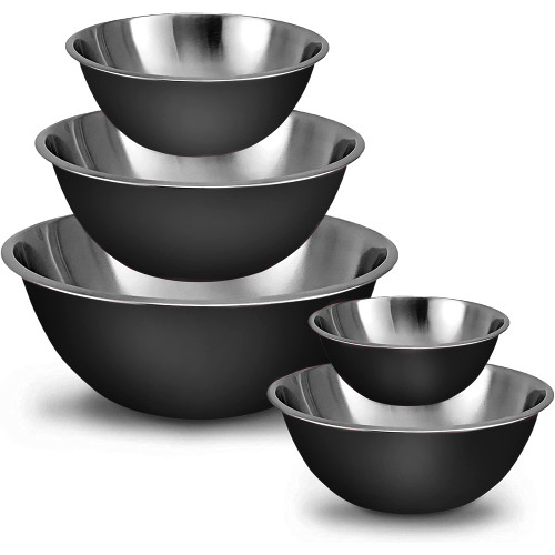 WHYSKO Meal Prep Stainless Steel Mixing Bowls Set, Home, Refrigerator, and Kitchen Food Storage Organizers | Ecofriendly, Reusable, Heavy Duty (Black)