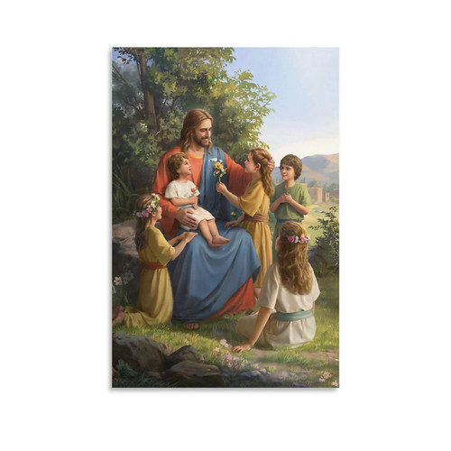 BNE Christ Jesus - Jesus and The Children Canvas Art Poster Wall Art Picture Print Modern Art Living Room Decor Posters 12x18inch(30x45cm)