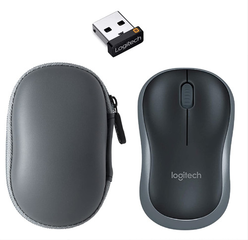 Vexko Bundle Logitech Wireless Computer Mouse M185 with Nano USB Receiver (Swift Gray) Plus Hard Case Mouse Travel Case (Gray)