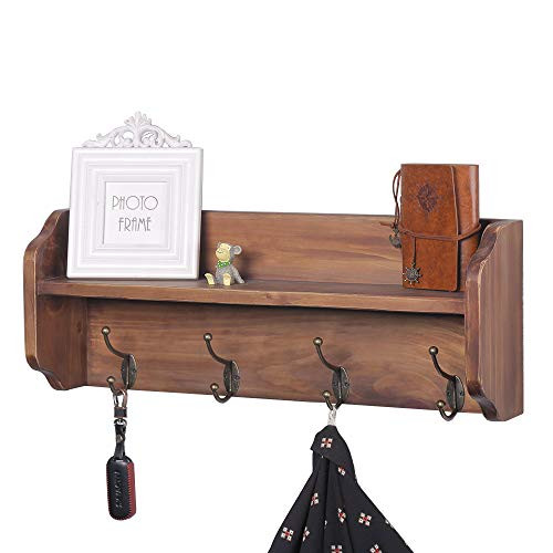 Wood Coat Rack Wall Mounted,Rustic Coat Hooks for Hanging Coats,Vintage Entryway Shelf with 4 Metal Hooks,Wooden Hat Hook Rack Coat Hanger for Hallway Bathroom Living Room Bedroom (23.6in) Wood Coat Rack Wall Mounted,Rustic Coat Hooks for Hanging Coats,Vintage Entryway Shelf with 4 Metal Hooks,Wooden Hat Hook Rack Coat Hanger for Hallway Bathroom Living Room Bedroom (23.6in)