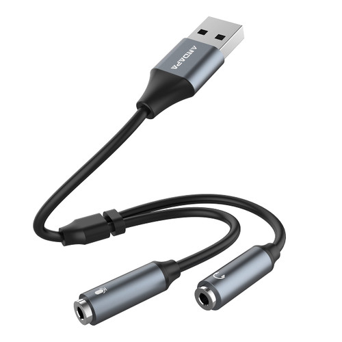 USB Headset Adapter,ANDAPA USB Audio Adapter Stereo External Sound Card with 3.5mm Headphone and Microphone Jack for Windows Mac Linux PC Laptops Desktops PS5