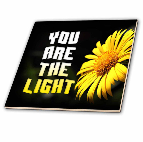 3dRose Image of Words You are The Light On Black Picture with Sunflower - Tiles (ct_354780_3)