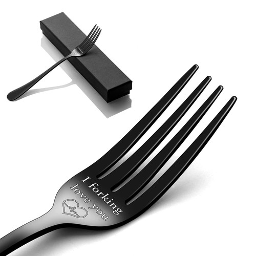 I Love You Dinner Forks Anniversary Birthday Valentines Gifts for Boyfriend Girlfriend Wife Husband, Stainless Steel Engraved Table Fork (Black) I Love You Dinner Forks Anniversary Birthday Valentines Gifts for Boyfriend Girlfriend Wife Husband, Stainless Steel Engraved Table Fork (Black)