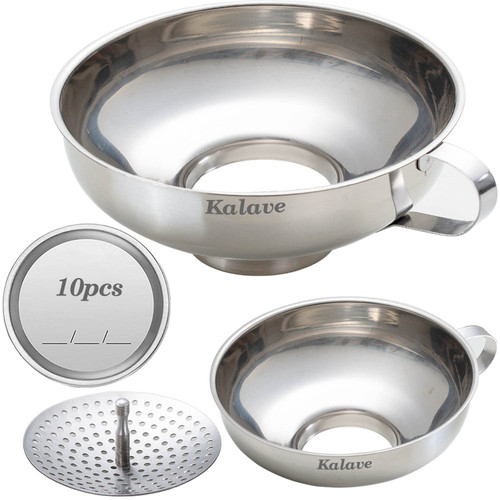 Kalave Canning Funnel, Food Grade Stainless Steel Canning Funnels with Strainer, Wide Mouth Funnels for Kitchen Use, Canning Supplies Kit for Wide and Regular Mason Jars - 3 Pack (Small and Large) Kalave Canning Funnel, Food Grade Stainless Steel Canning Funnels with Strainer, Wide Mouth Funnels for Kitchen Use, Canning Supplies Kit for Wide and Regular Mason Jars - 3 Pack (Small and Large)