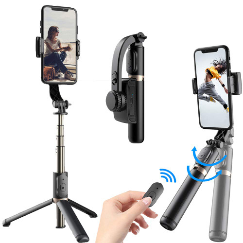 Enkarl Gimbal Stabilizer Compatible with iPhone Smartphone Android,Selfie Stick Tripod, Portable Extendable 3 in 1 Phone Tripod Selfie Stick with Wireless Remote Compatible with iPhone (Black)