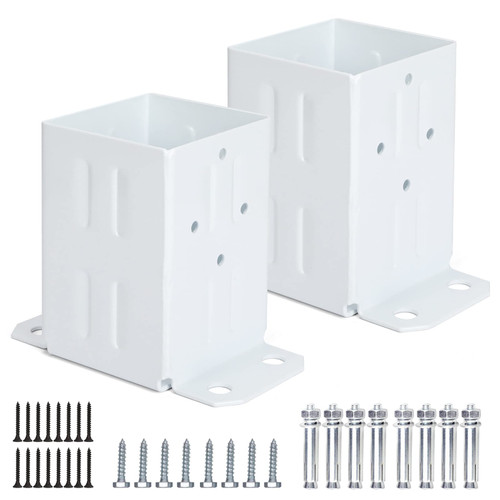Eapele 4x4 Wood Fence Post Anchor Base, 13GA Thick Steel and White Powder Coated, Come with Wood Screws and Concrete Anchors (Set of 2)