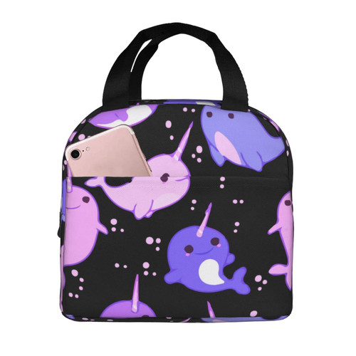 Reusable Lunch Tote Bag Narwhal Unicorn Of Sea Insulated Lunch Bag Durable Cooler Lunch Box