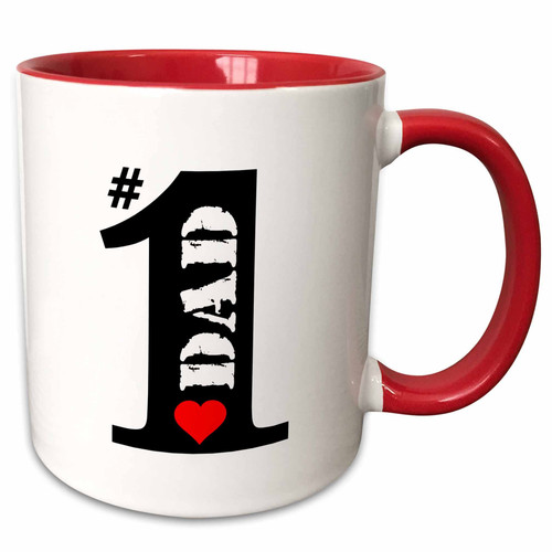 3dRose Number Dad Big Numeral One Heart Two Tone Mug, 11 oz, Red/White