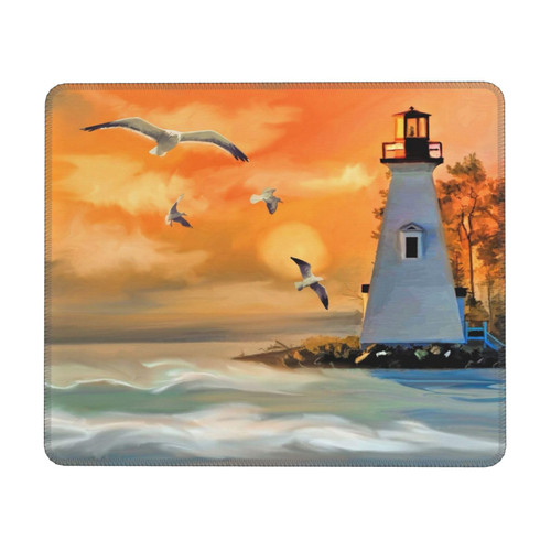Mouse Pad Lighthouse Ocean Sea Mouse Pads for Wireless Mouse Personalized Custom Mouse Mat with Stitched Edges Non-Slip Rubber Base Computer Mouse Pad for Office Laptop