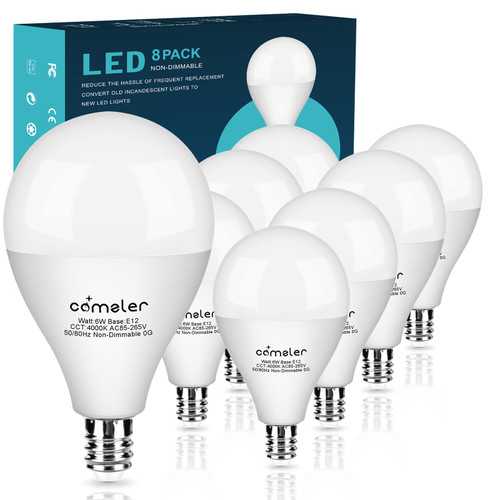 comzler E12 LED Bulb Candelabra Base, Small Light Bulb 60 Watt Equivalen 4000K Natural Daylight, Chandelier Ceiling Fan Light Bulbs A15 Shape CRI85+ 600 Lumens No-Dimmable 8 Pack