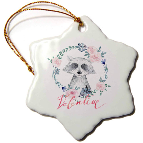 3dRose Raccoon Love Floral Wreath - Blue Valentine Illustration and... - Ornaments (orn-275384-1)