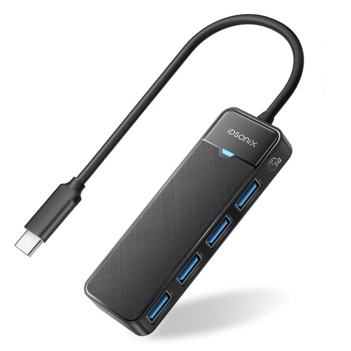 iDsonix USB C Hub 4 Ports, 5Gbps USB C to USB 3.0 Hub Adapter with 4 USB 3.0 Ports, USB C Splitter for MacBook, Mac Pro, iMac, Windows/Mac OS, Linux, Flash Drive, HDD (0.15M/0.5FT) Black