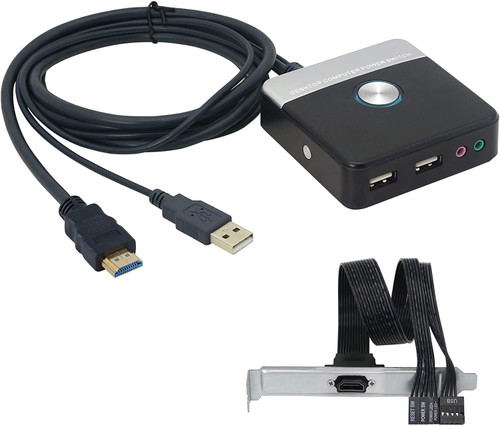 GELRHONR External PC Power Button,Desktop Computer Case Reset Switch Button with HDMI Port,Reset HDD Button Switch with Dual USB Ports,On/Off with Audio Ports for Home, Office, Internet Cafes-120CM