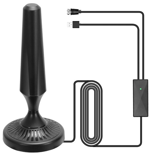 Digital HDTV Antenna Long Range 300 Miles Indoor Amplified Signal Booster Support 4K 1080P UHF VHF FM Local Channels with 13.4ft Coax Cable and USB Power Adapter