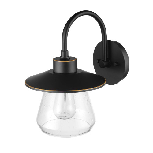 Globe Electric Nate 1-Light Outdoor Indoor Wall Sconce, Oil Rubbed Bronze, Seeded Glass Shade, Brown