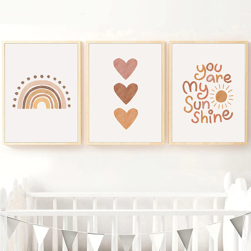 PUYIQARE You Are My Sunshine Canvas Wall Art Nursery Art Print Heart Nursery Wall Art Boho Wall Art Prints for Girls Room Decor Boho Sunshine Nursery Decorfor Baby Kids Room Decor Unframed