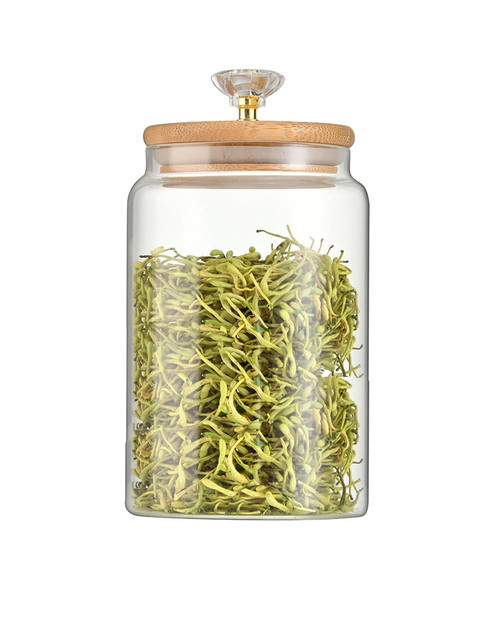 123Arts Glass Container Food Storage Seal Jar Candy Dish Spice Jar with Wooden Lid