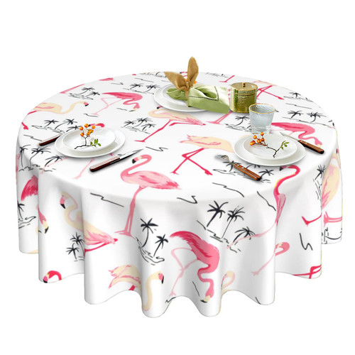 Pzoyubi Flamingo Table Cloth Pink Flamingo Tropical Leaf Tablecloth Washable Round Tablecloth 60 Inch Flamingo Party Tablecloth for Home Kitchen Indoor and Outdoor Dining Table Decor