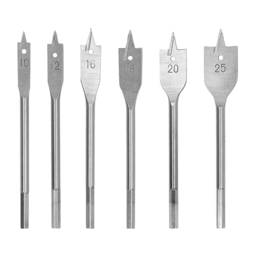 6Pcs High Carbon Steel Spade Drill Bit Set 3 Incisive Edges Hex Shank Spade Wood Drill Bit for Woodworking Silver