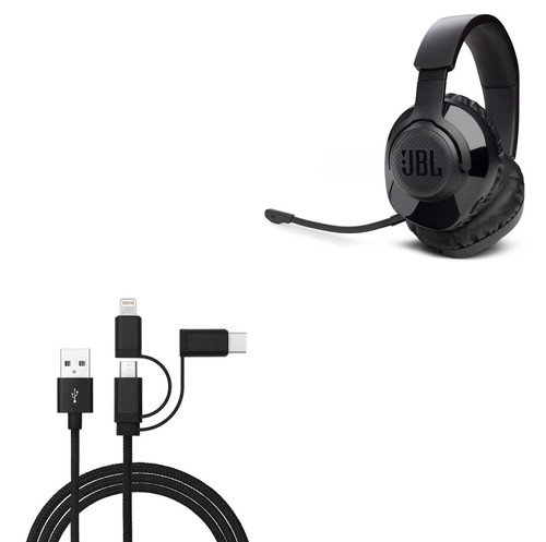 BoxWave Cable Compatible with JBL Quantum 350 Wireless - AllCharge 3-in-1 Cable for JBL Quantum 350 Wireless - Jet Black