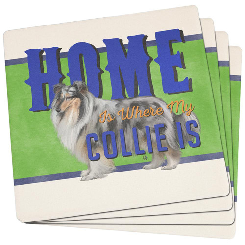 Home is Where My Collie Is Set of 4 Square Sandstone Coasters