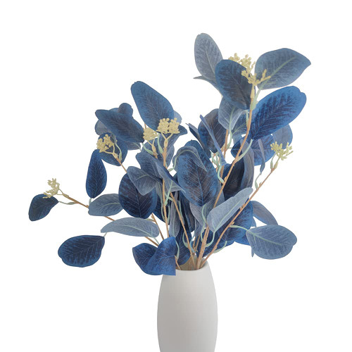 Wuudi 4Pcs Artificial Eucalyptus Leaves Stems Faux Eucalyptus Plant Branches for Vase Filling Home Decoration Flowers Wedding Holiday Arrangement (Royal Blue)