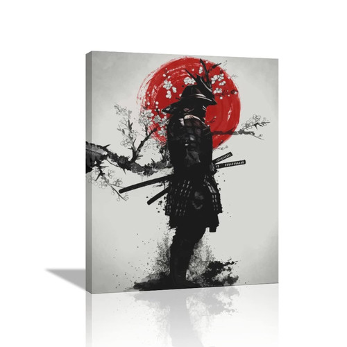 NETEDA Japanese Samurai Wall Art Pictures Decor Armored painting Canvas Prints Bushido Inspirational Poster Artwork Modern Home Framed for Bedroom Living Room Office Bedroom, 16inchesx20inches