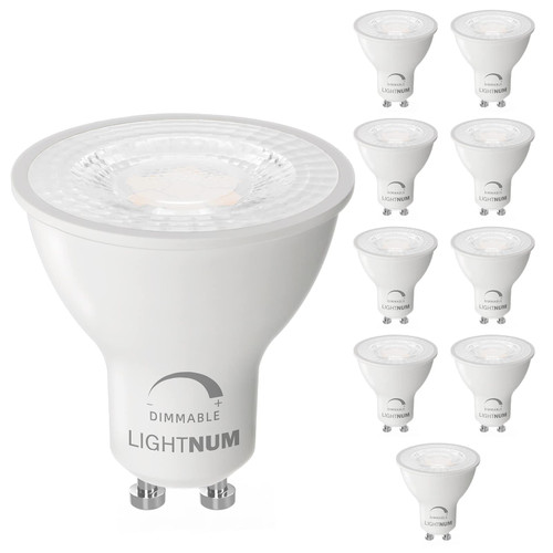 LIGHTNUM GU10 LED Bulbs Dimmable 10 Pack 50W Halogen Equivalent, 6W 500LM Track Light Bulb, 40 Degree Beam Angle, 5000K Daylight White, Spot Lightbulb for Kitchen, Recessed Lighting, 10 Pack