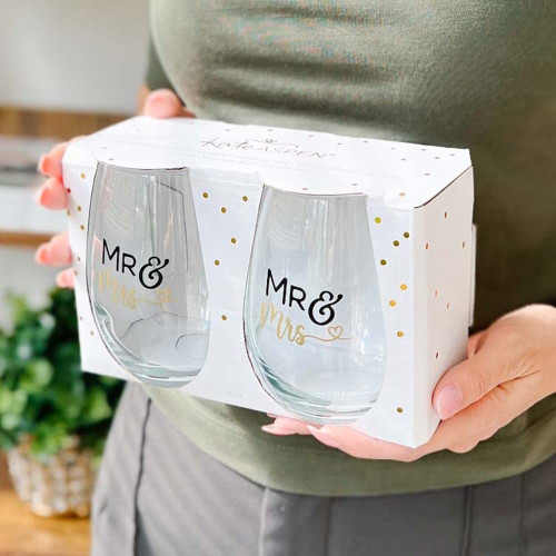 Kate Aspen Mr & Mrs 15 oz. Stemless Wine Glass - Heart (Set of 2) Wedding Gift (30023NA-MMH) Kate Aspen Mr & Mrs 15 oz. Stemless Wine Glass - Heart (Set of 2) Wedding Gift (30023NA-MMH)